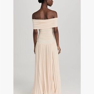 Lioness Tan Off-Shoulder Sheath Midi Dress for Wedding Guest Medium